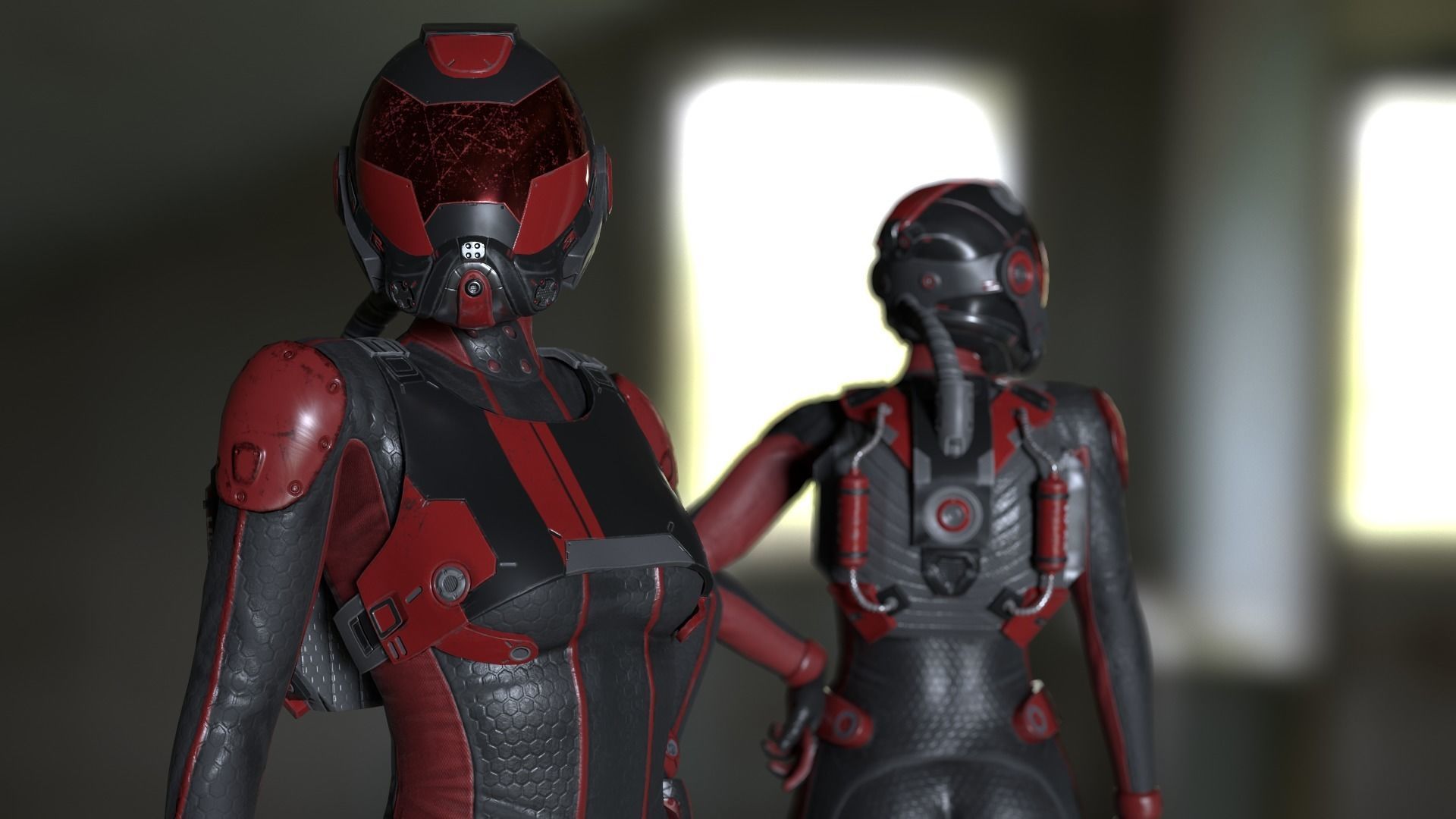 FX01 Female Space Suit Red LITE VERSION Low-poly 3D model_2