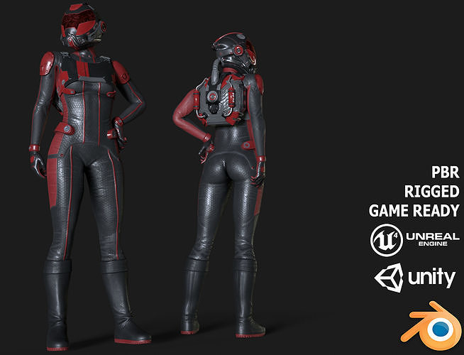 FX01 Female Space Suit Red LITE VERSION Low-poly 3D model