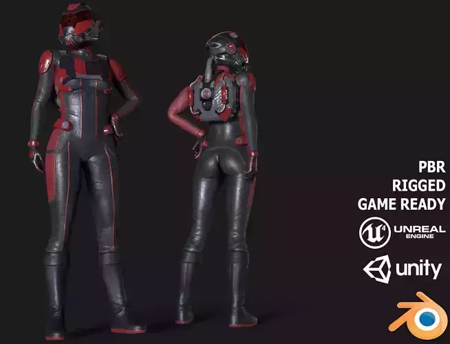 FX01 Female Space Suit Red LITE VERSION Low-poly 3D model