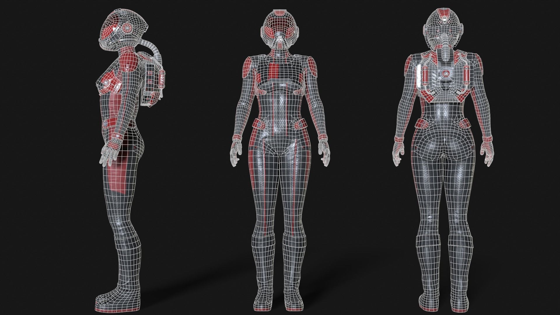 FX01 Female Space Suit Red LITE VERSION Low-poly 3D model_7