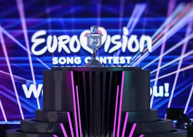 table with trophy Eurovision 2021