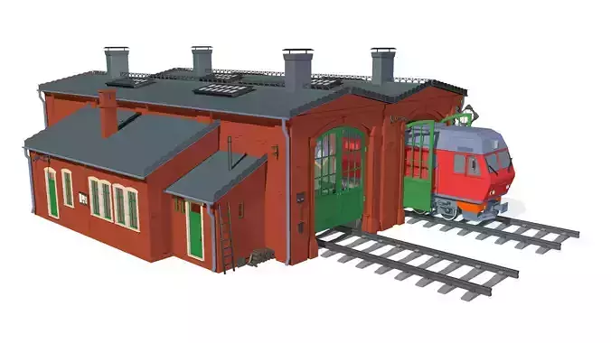 Railway depot with diesel locomotive