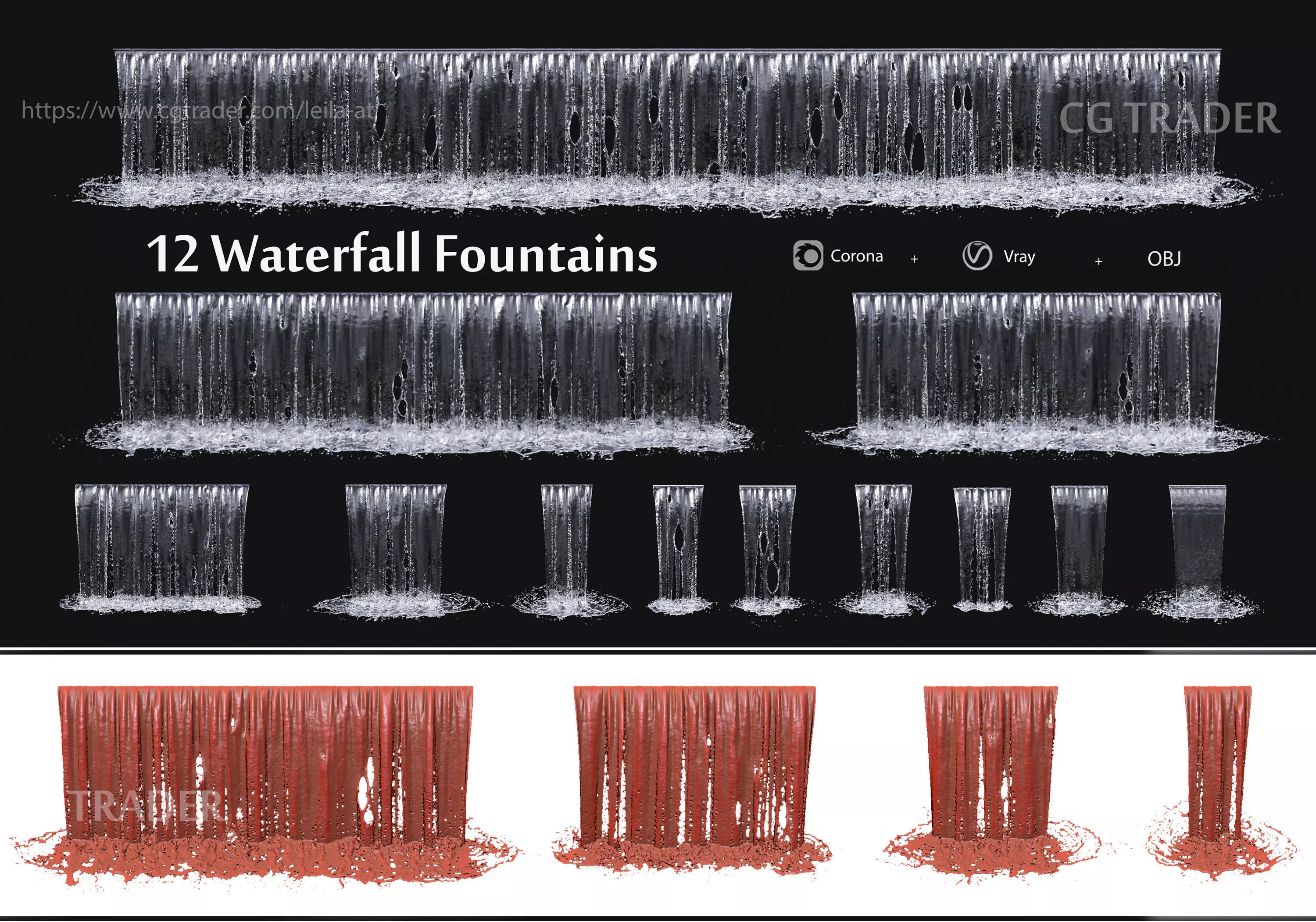 collection waterfall Fountains cascade  - 12  3D model_0