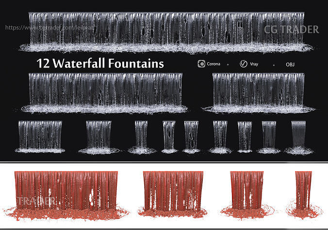 collection waterfall Fountains cascade  - 12  3D model