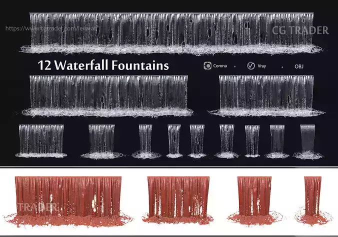 collection waterfall Fountains cascade  - 12  3D model