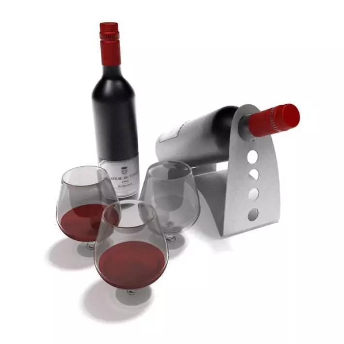 Wine Holder With Wine Bottles And Glasses 3D model_0