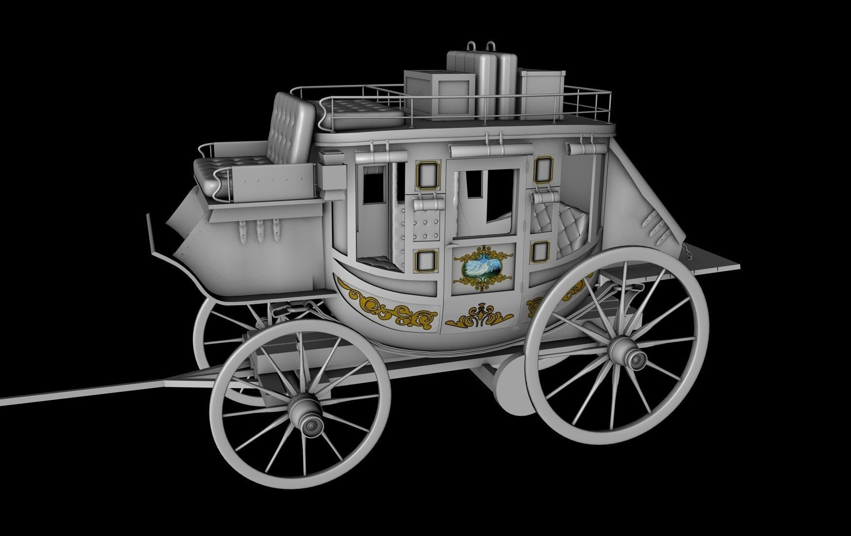 Stagecoach Wagon with Luggage 3D model_7