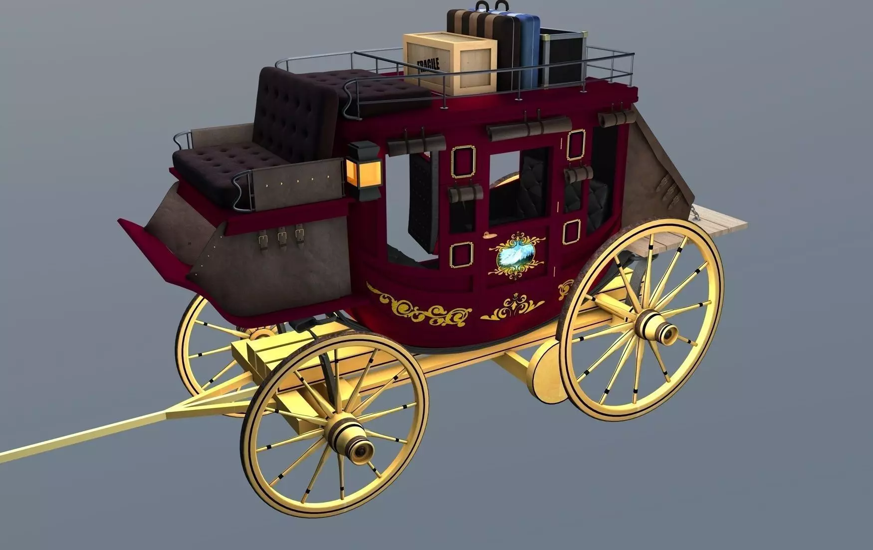 Stagecoach Wagon with Luggage 3D model_0