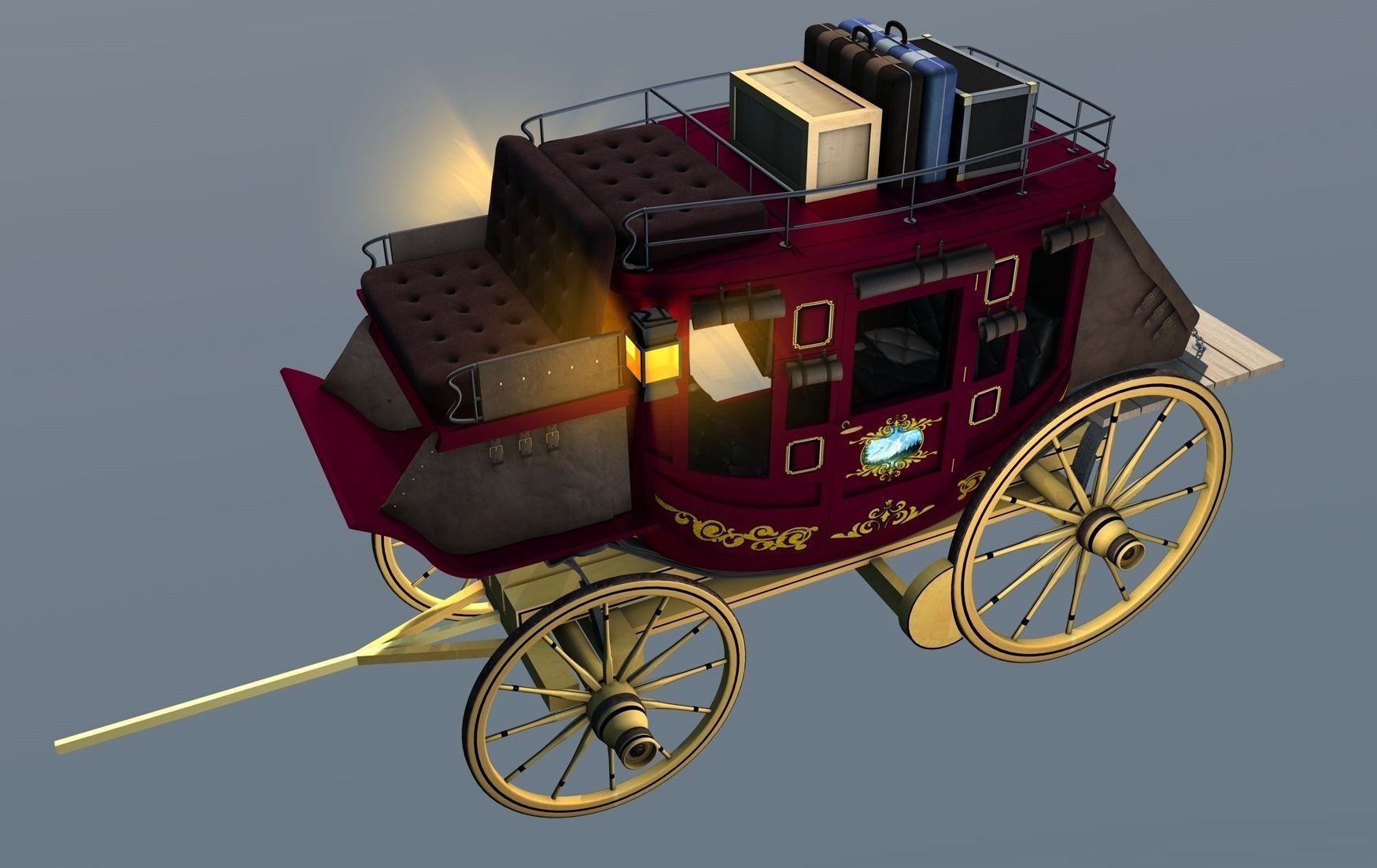 Stagecoach Wagon with Luggage 3D model_4