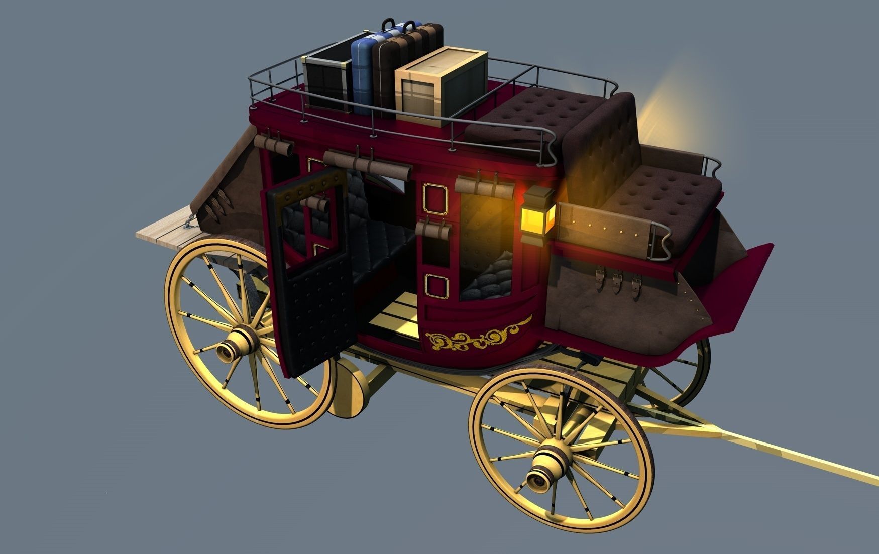 Stagecoach Wagon with Luggage 3D model_2