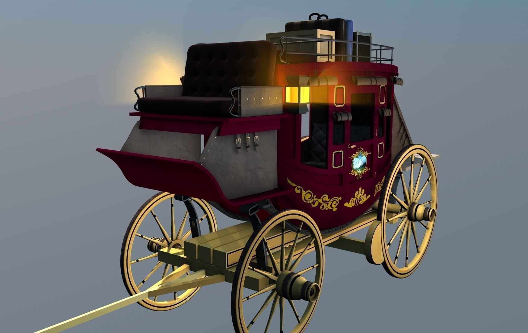 Stagecoach Wagon with Luggage 3D model_3