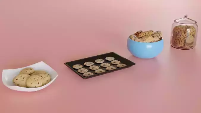 Cookies Low poly set in glass jar 3D model