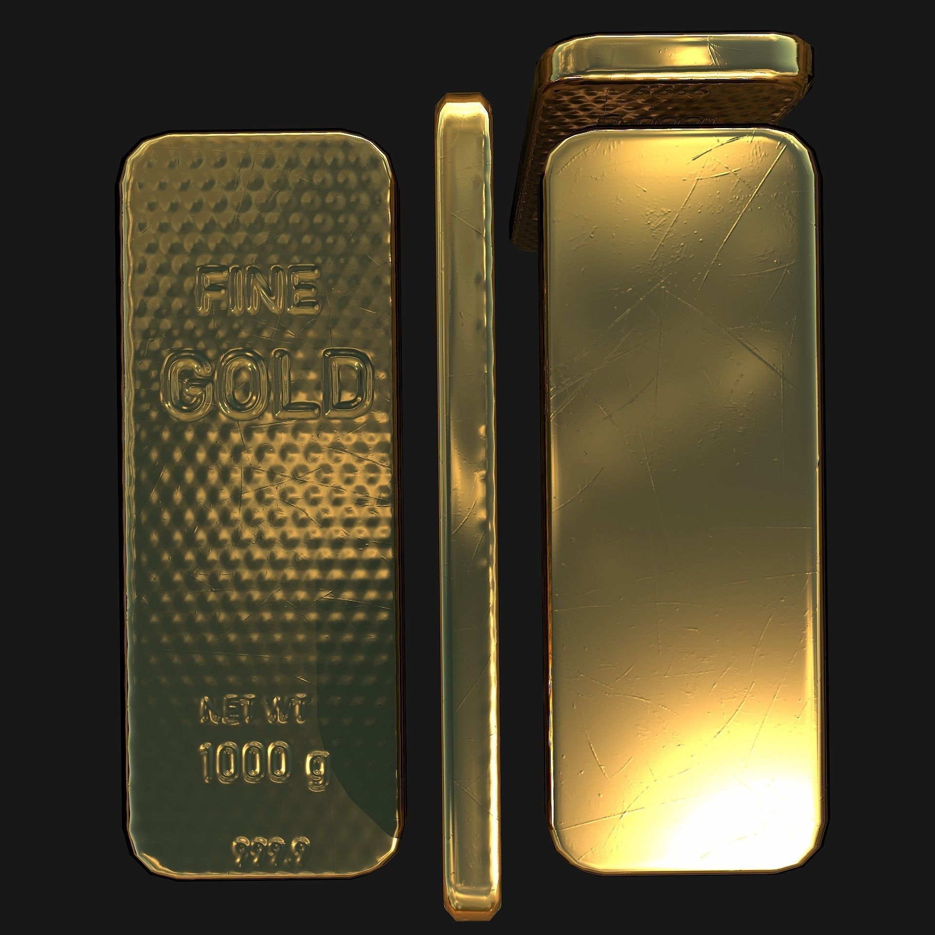 Gold bar Low-poly 3D model_4