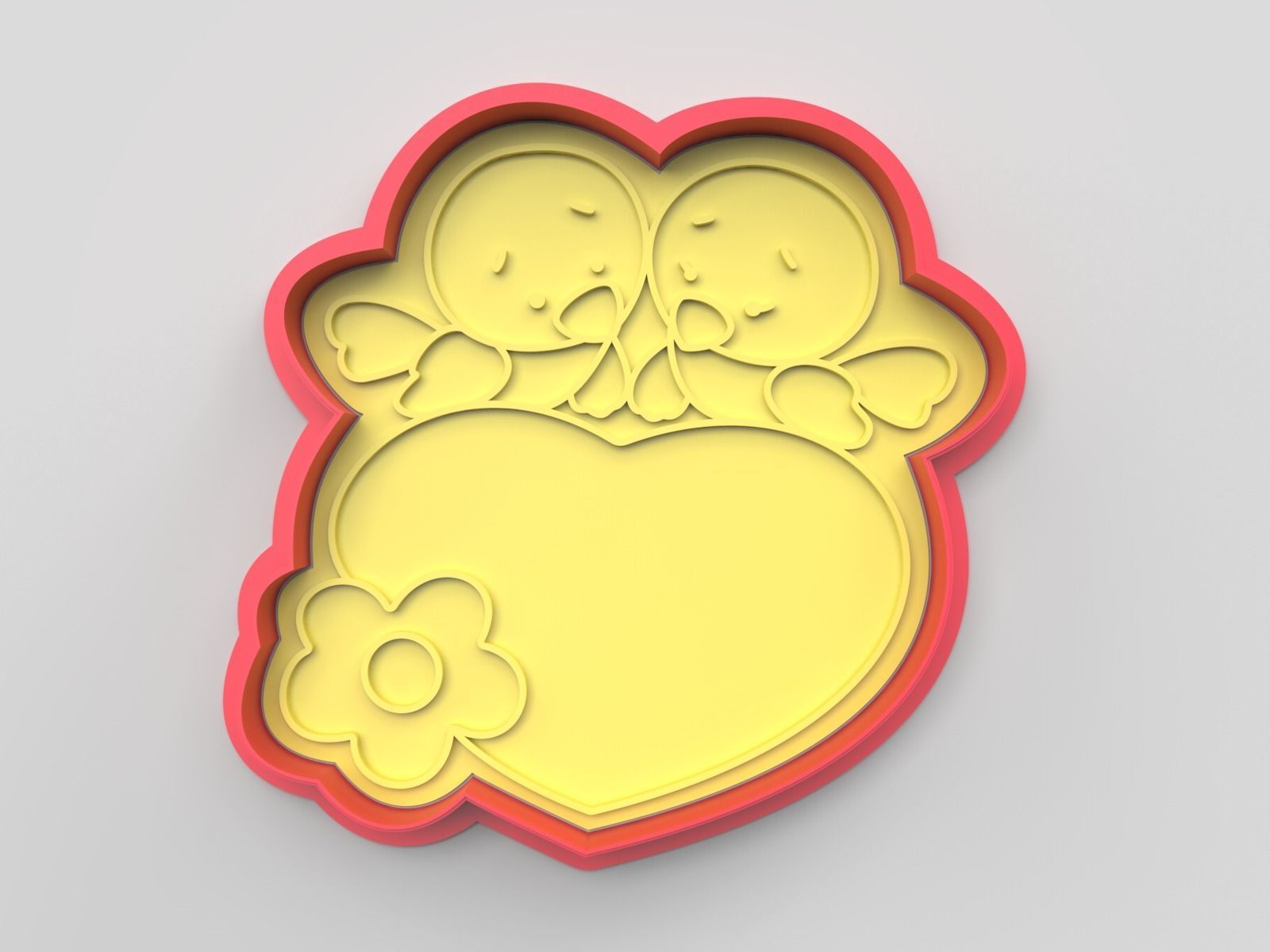 Cookie cutter and stamp - Heart and birds 3D print model_3