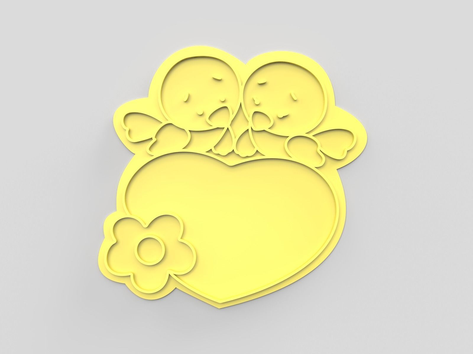 Cookie cutter and stamp - Heart and birds 3D print model_5