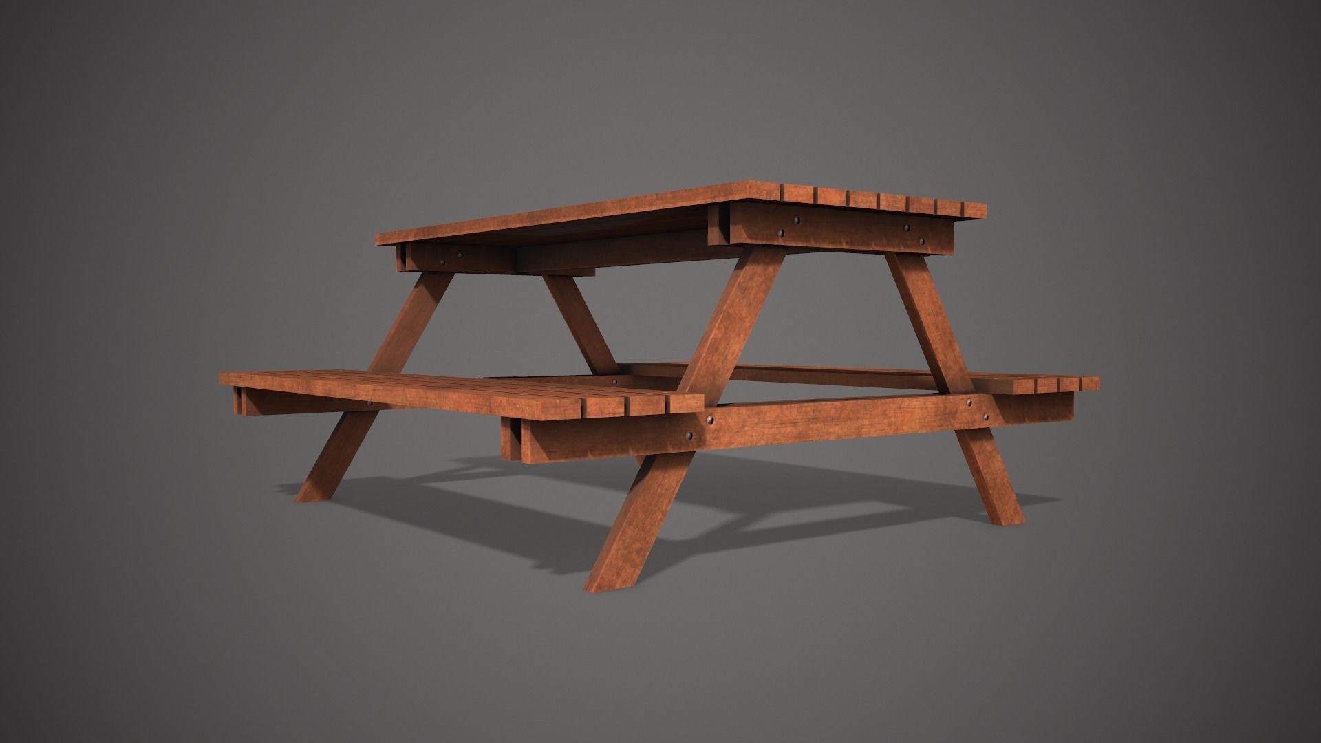Wooden Garden Bench Low-poly 3D model_2