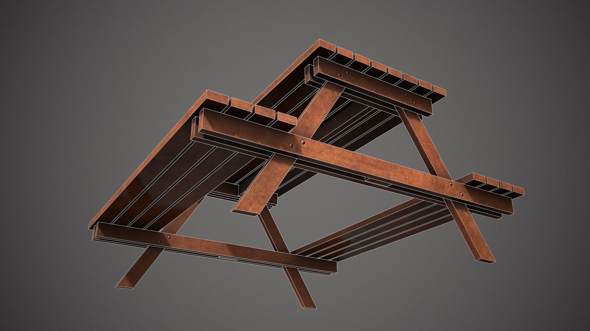 Wooden Garden Bench Low-poly 3D model_9