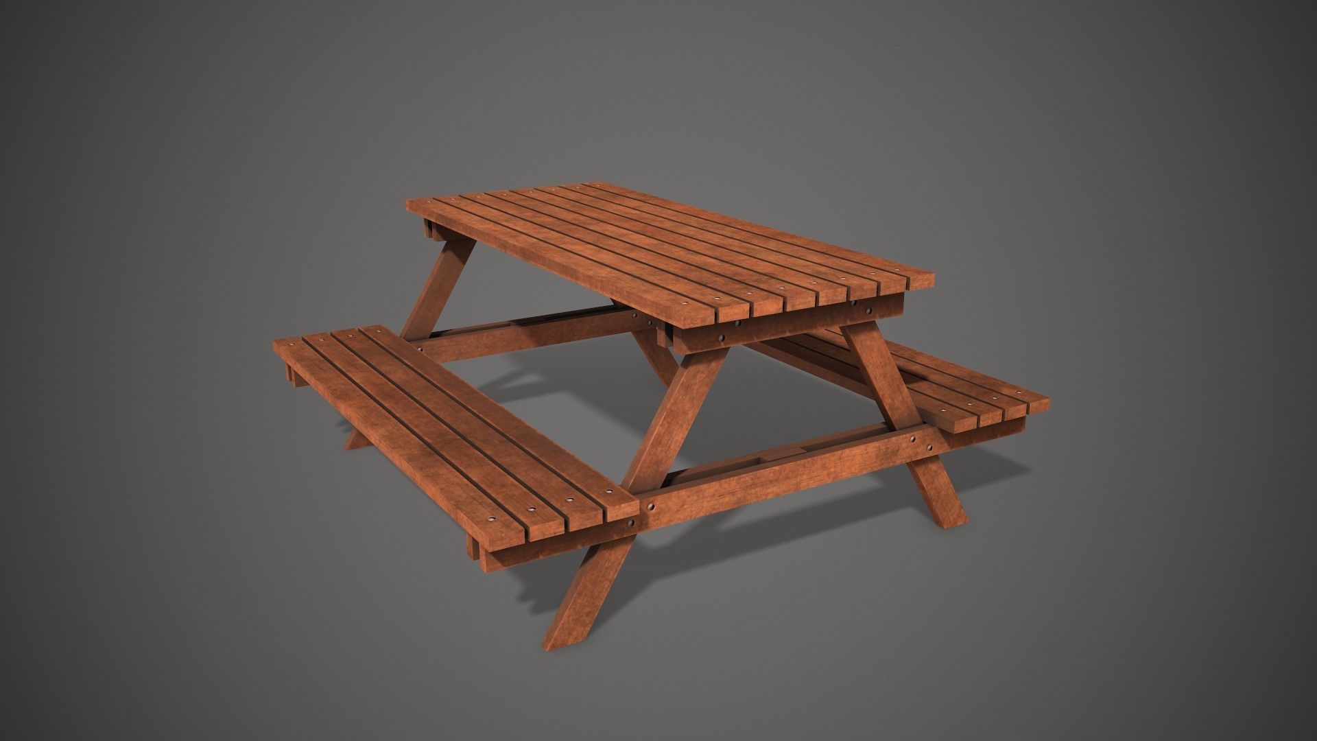 Wooden Garden Bench Low-poly 3D model_6