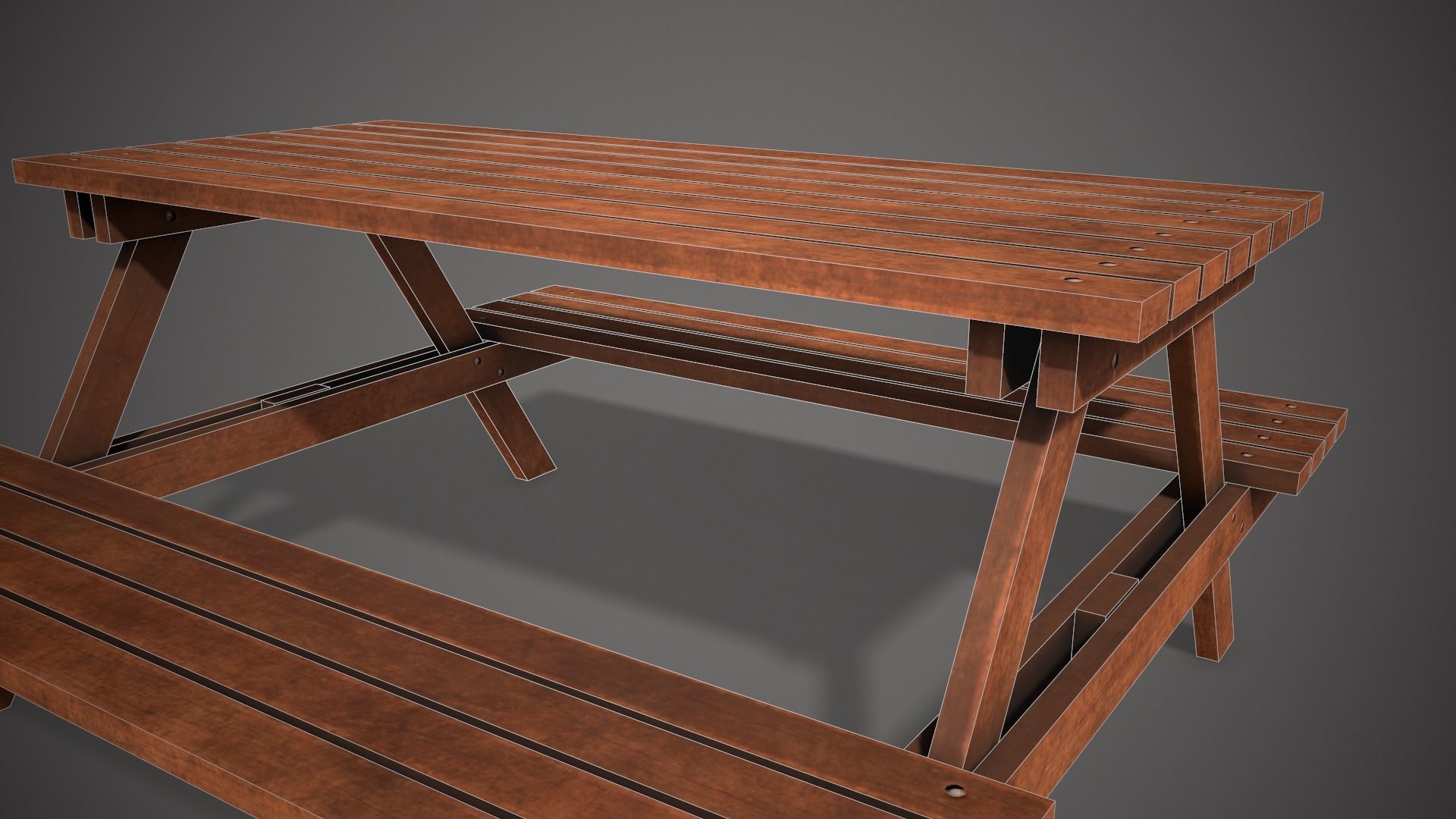Wooden Garden Bench Low-poly 3D model_3
