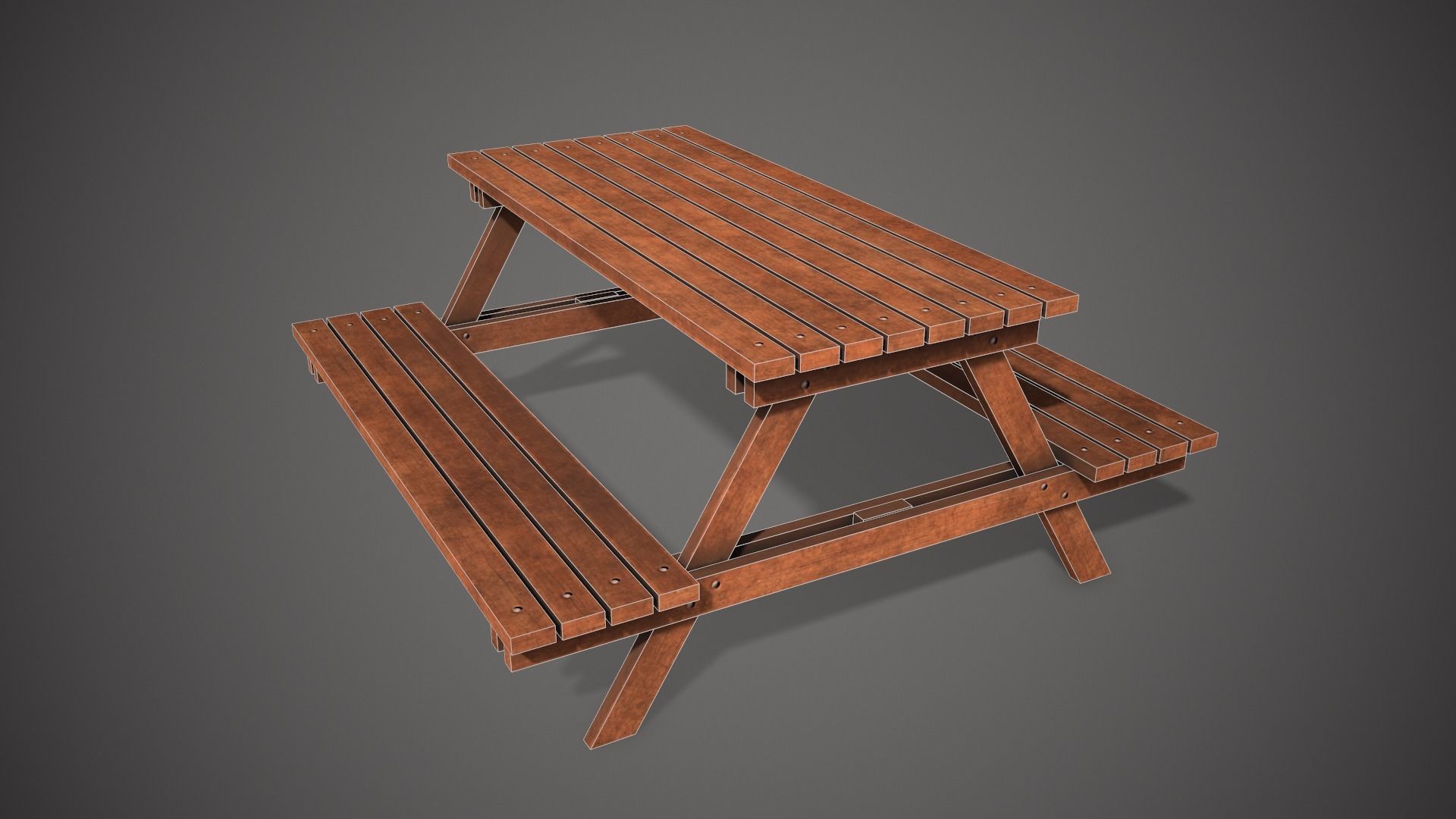Wooden Garden Bench Low-poly 3D model_8