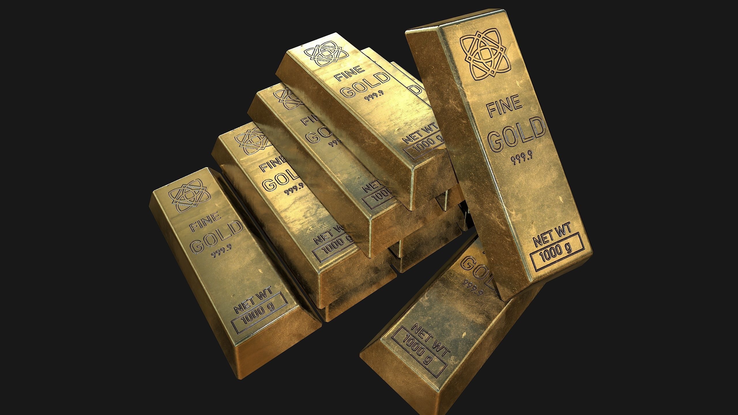 Gold bar Low-poly 3D model_3