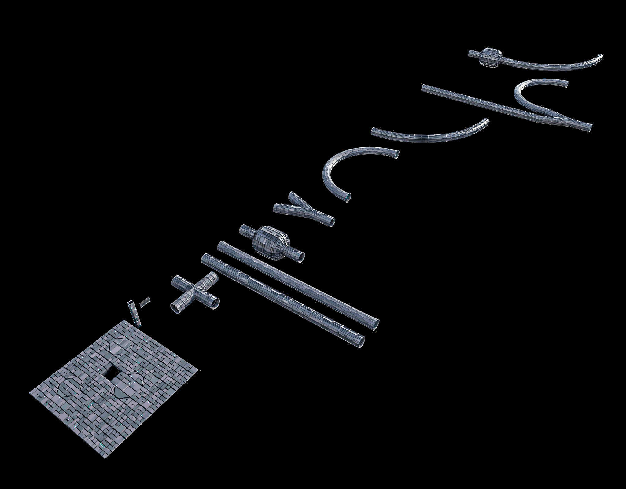  Sci Fi Tunnel Pack modular  Lowpoly Low-poly 3D model_3