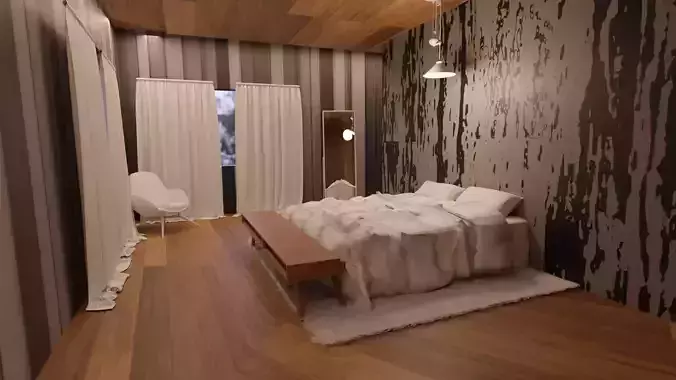 Bedroom with wood floors and bed