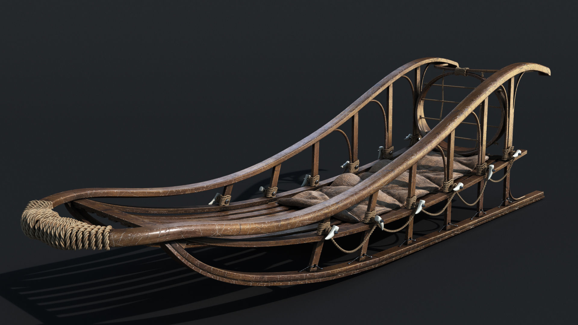 Sled wooden 3D model_2