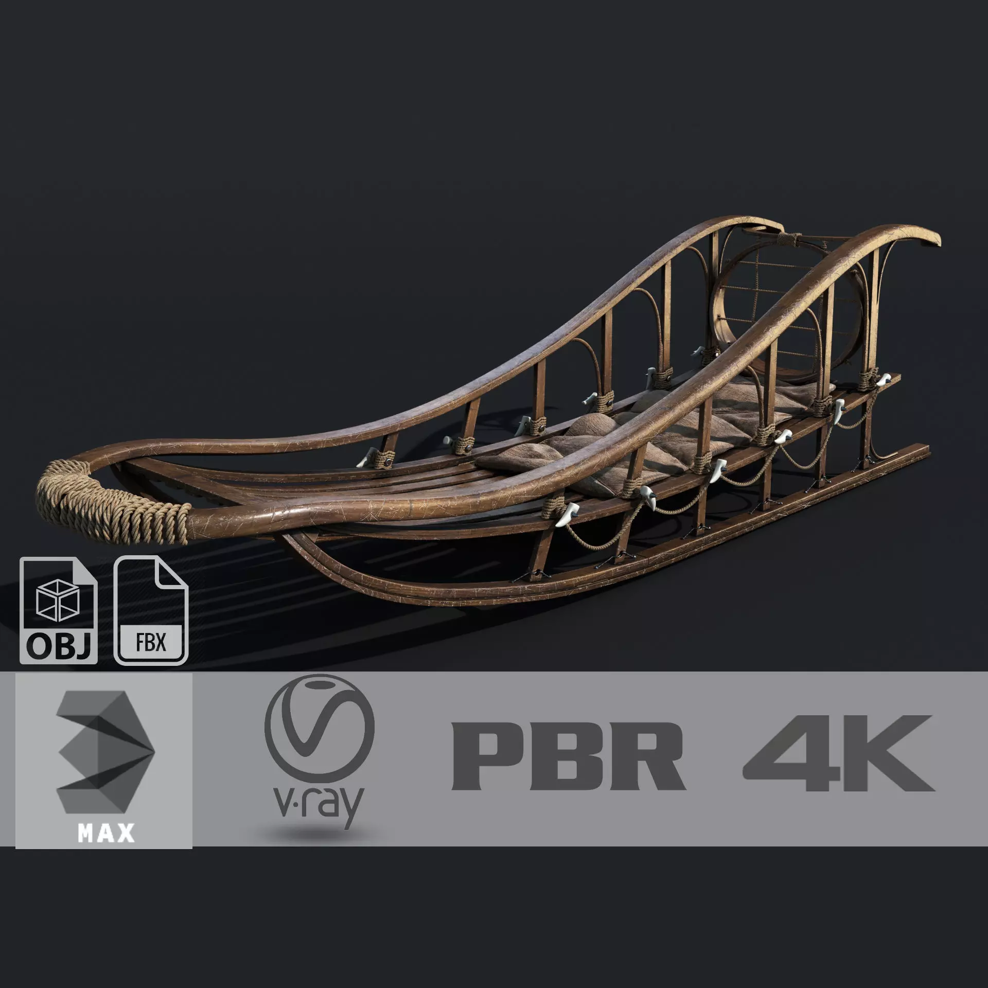 Sled wooden 3D model_0