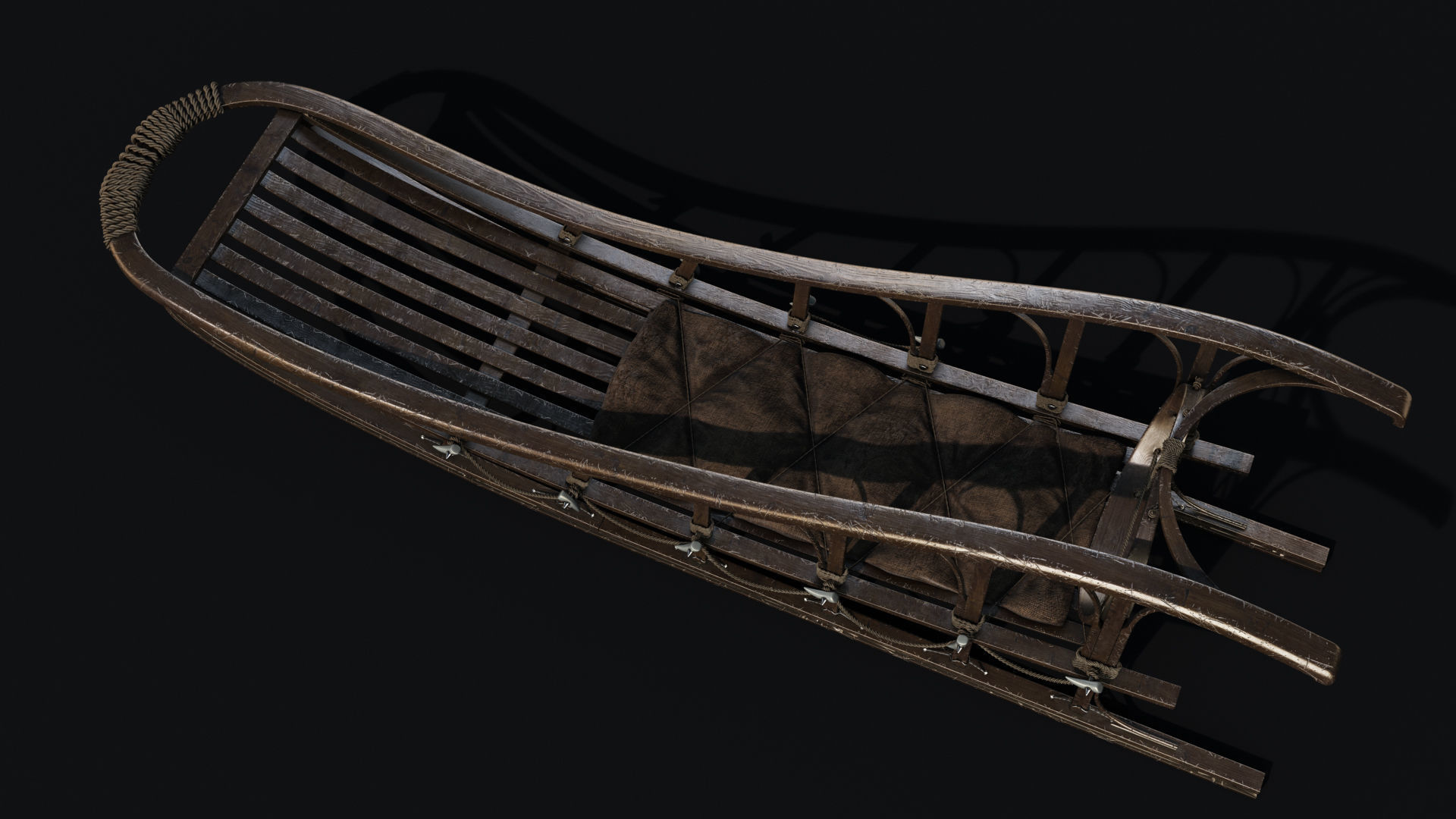 Sled wooden 3D model_4