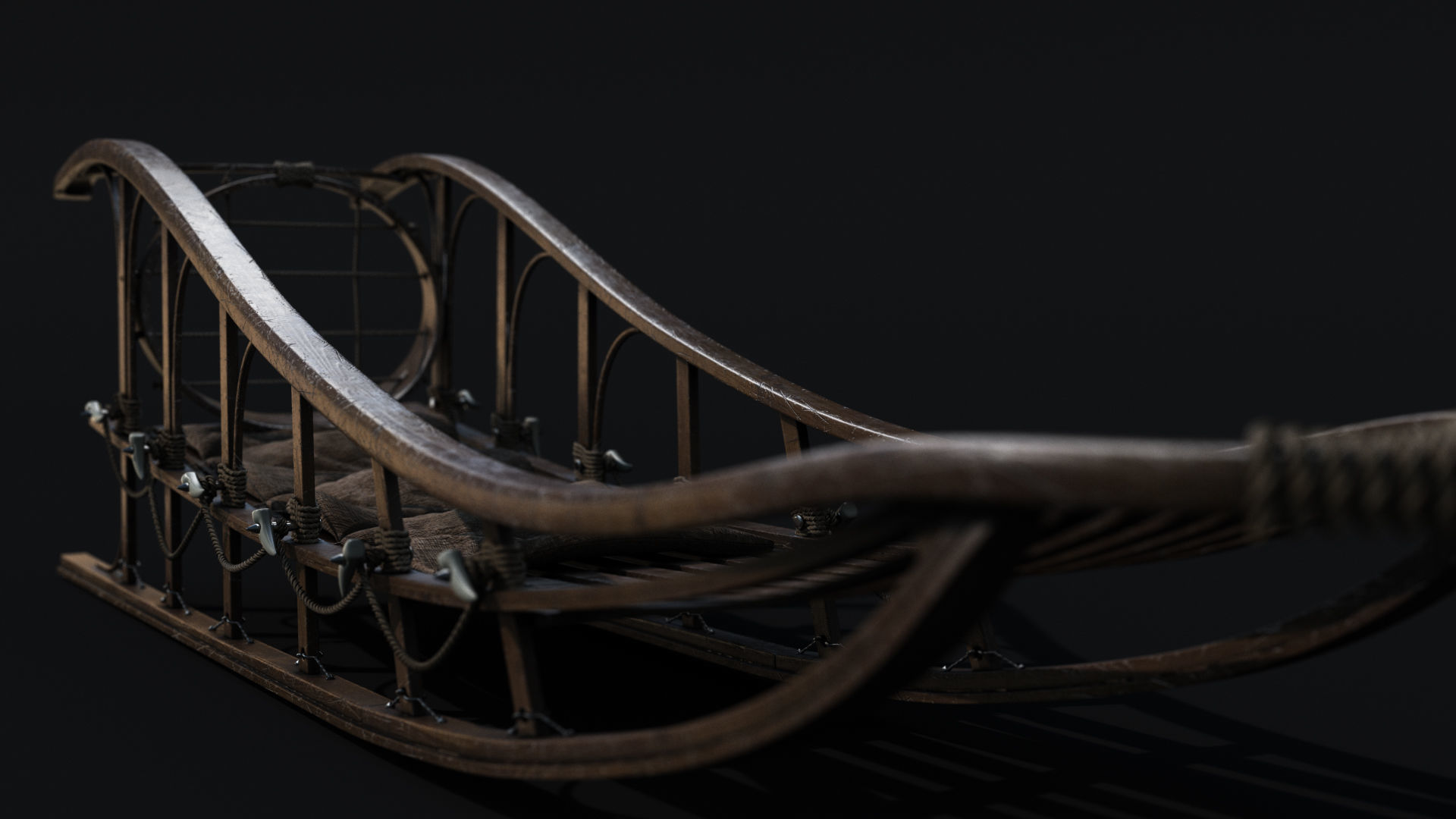 Sled wooden 3D model_5