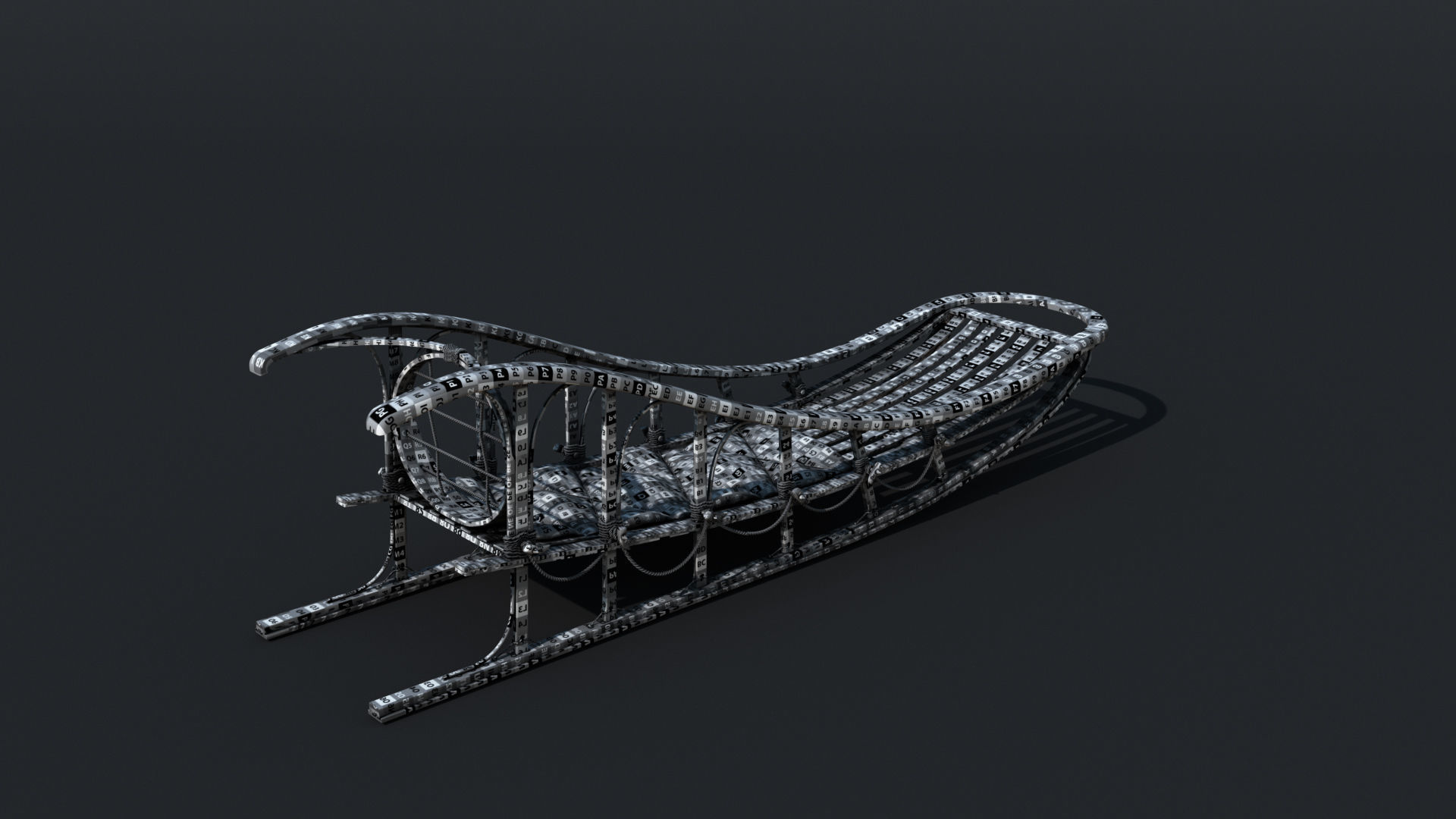 Sled wooden 3D model_9
