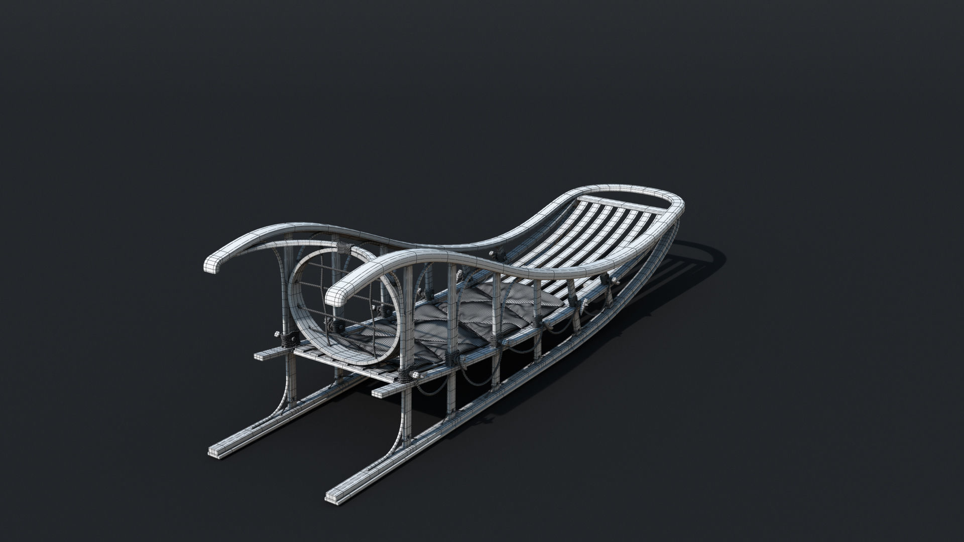 Sled wooden 3D model_8