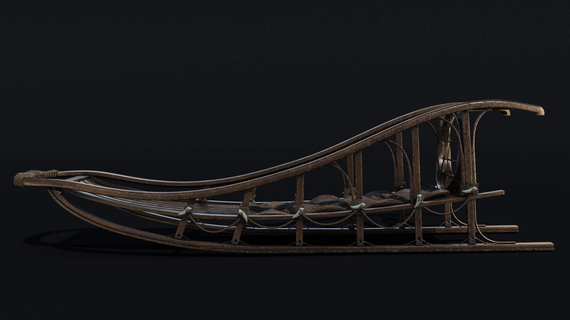 Sled wooden 3D model_3