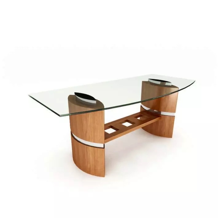 Glass Topped Wooden Desk 3D model_0