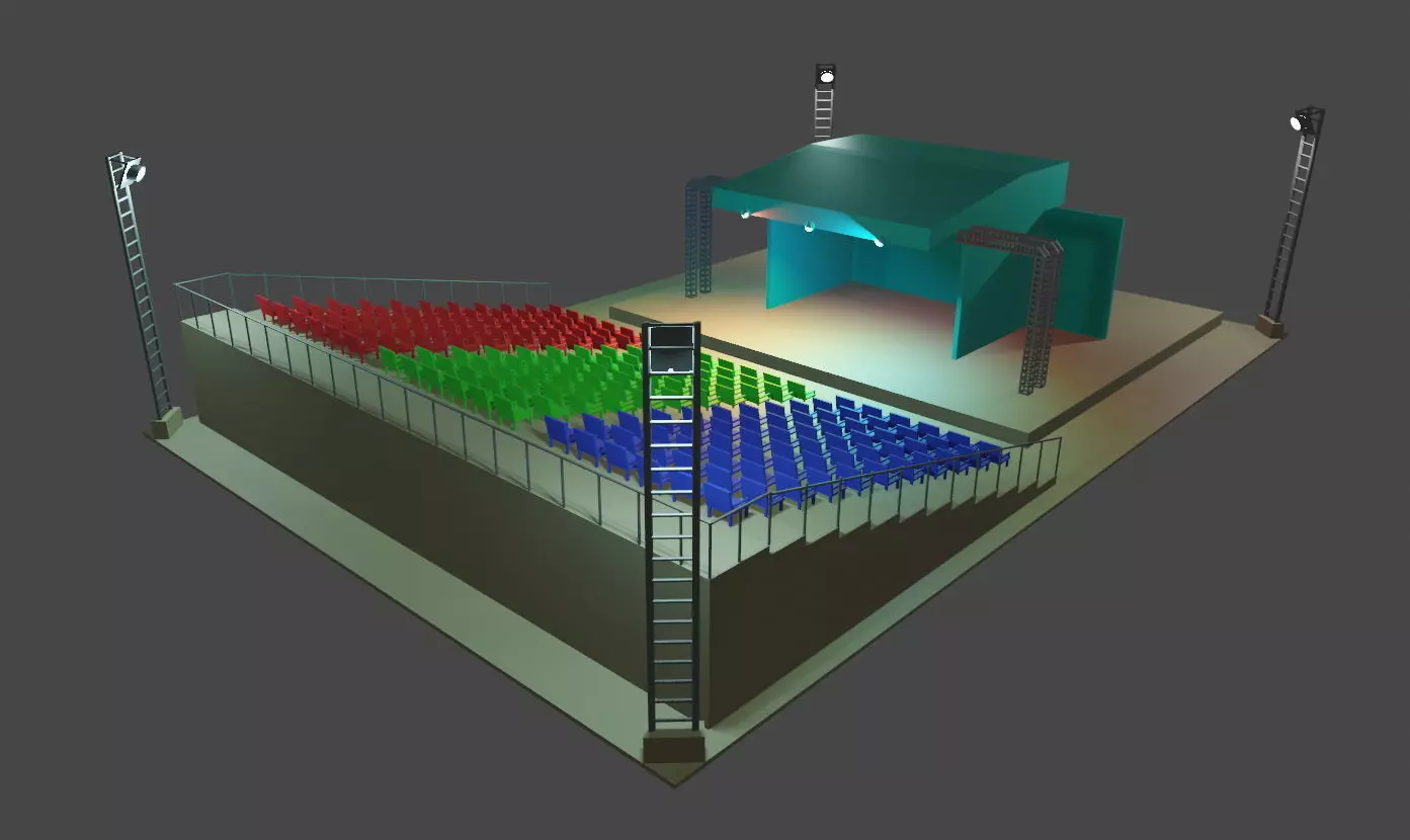 Arena auditorium with seats and stage Free low-poly 3D model_0