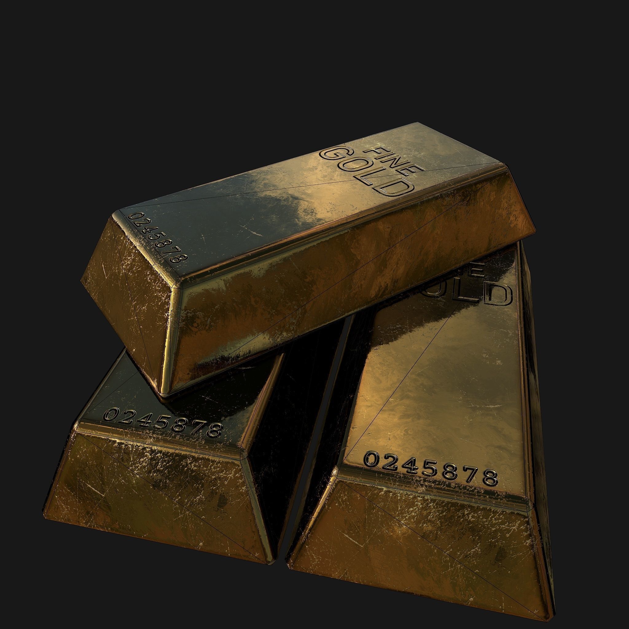 Gold bar Low-poly 3D model_5