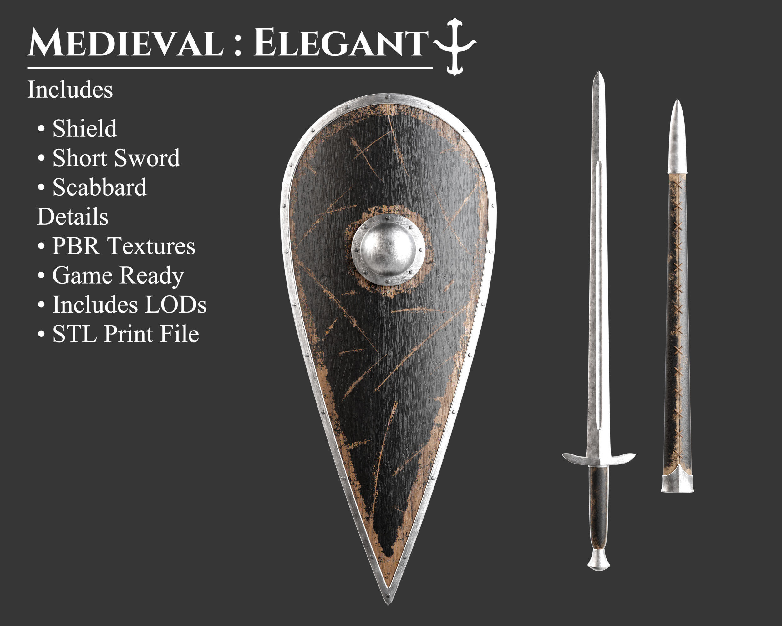 Medieval Collection Elegant Sword and Shield _1