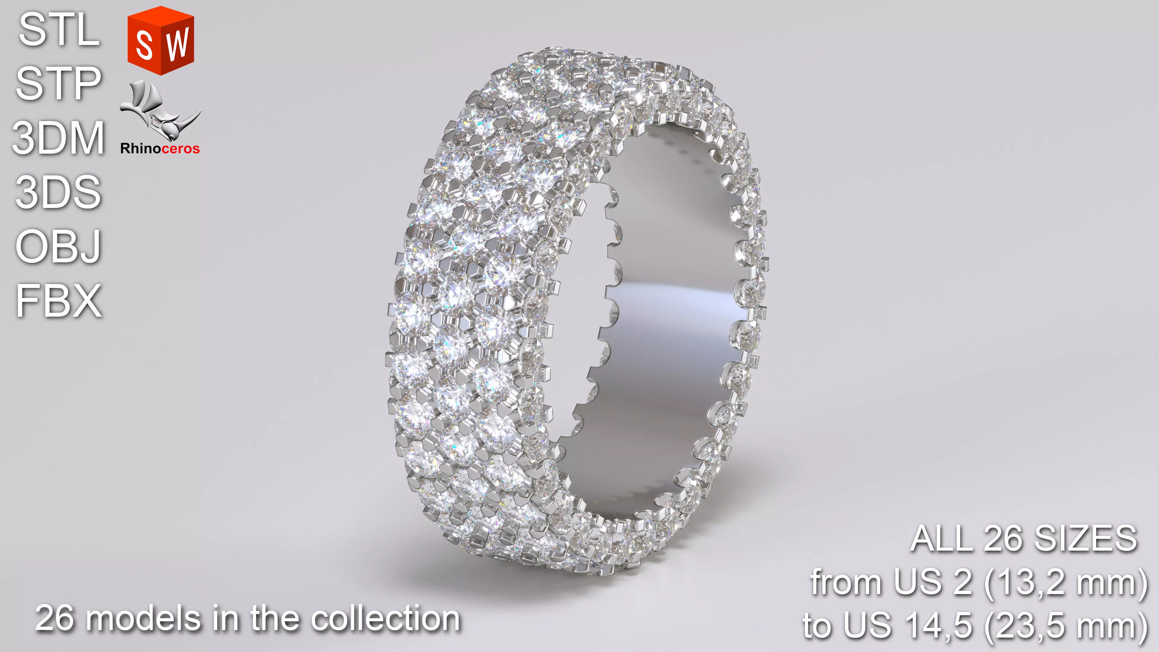 Ring with diamonds 3D print model_0
