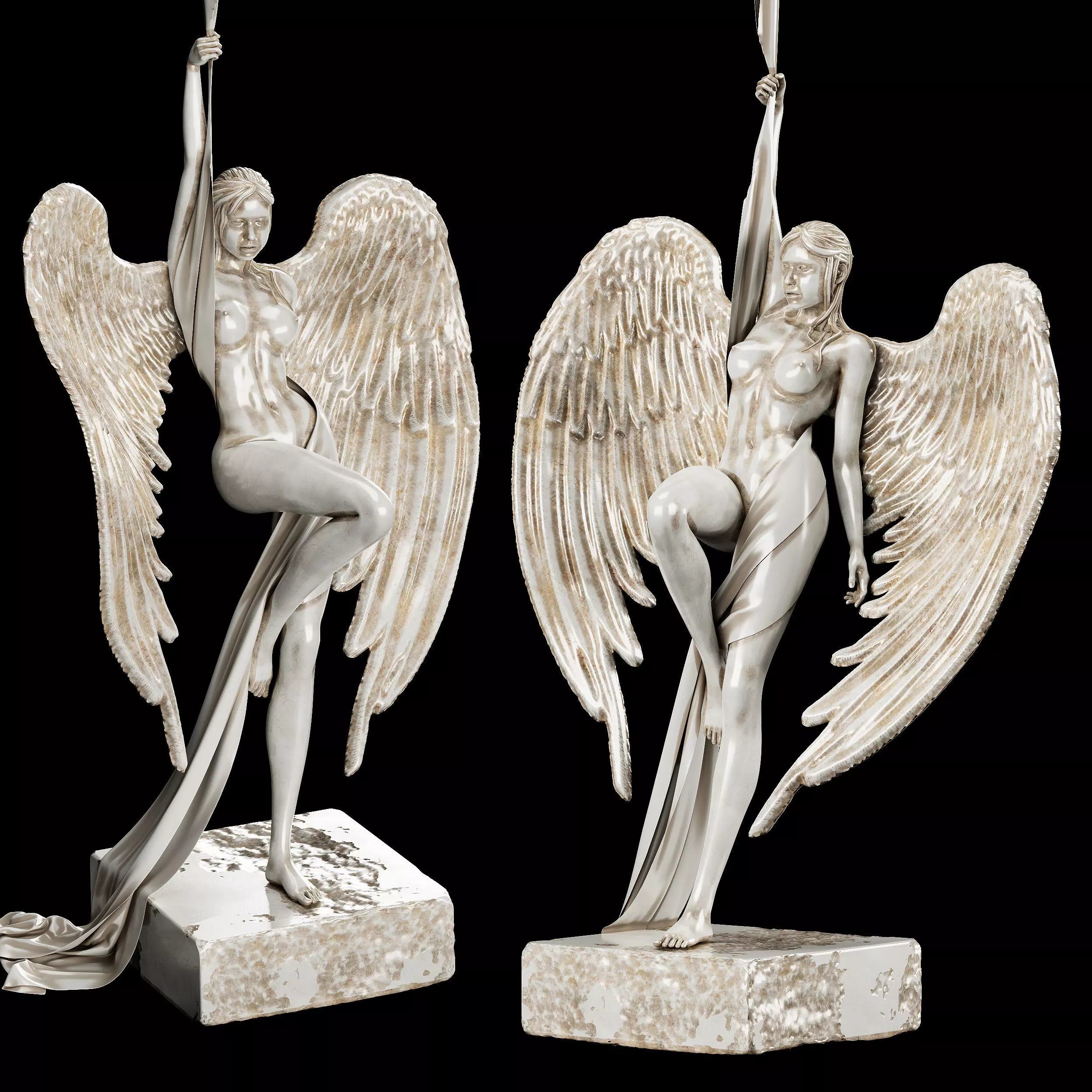 Angel wing sculpture 3D model_0