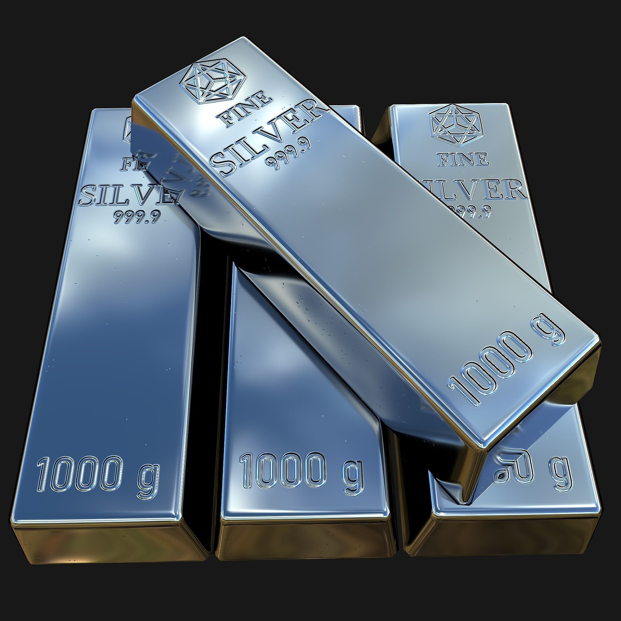 Silver and Gold bar Collection Low-poly 3D model_3