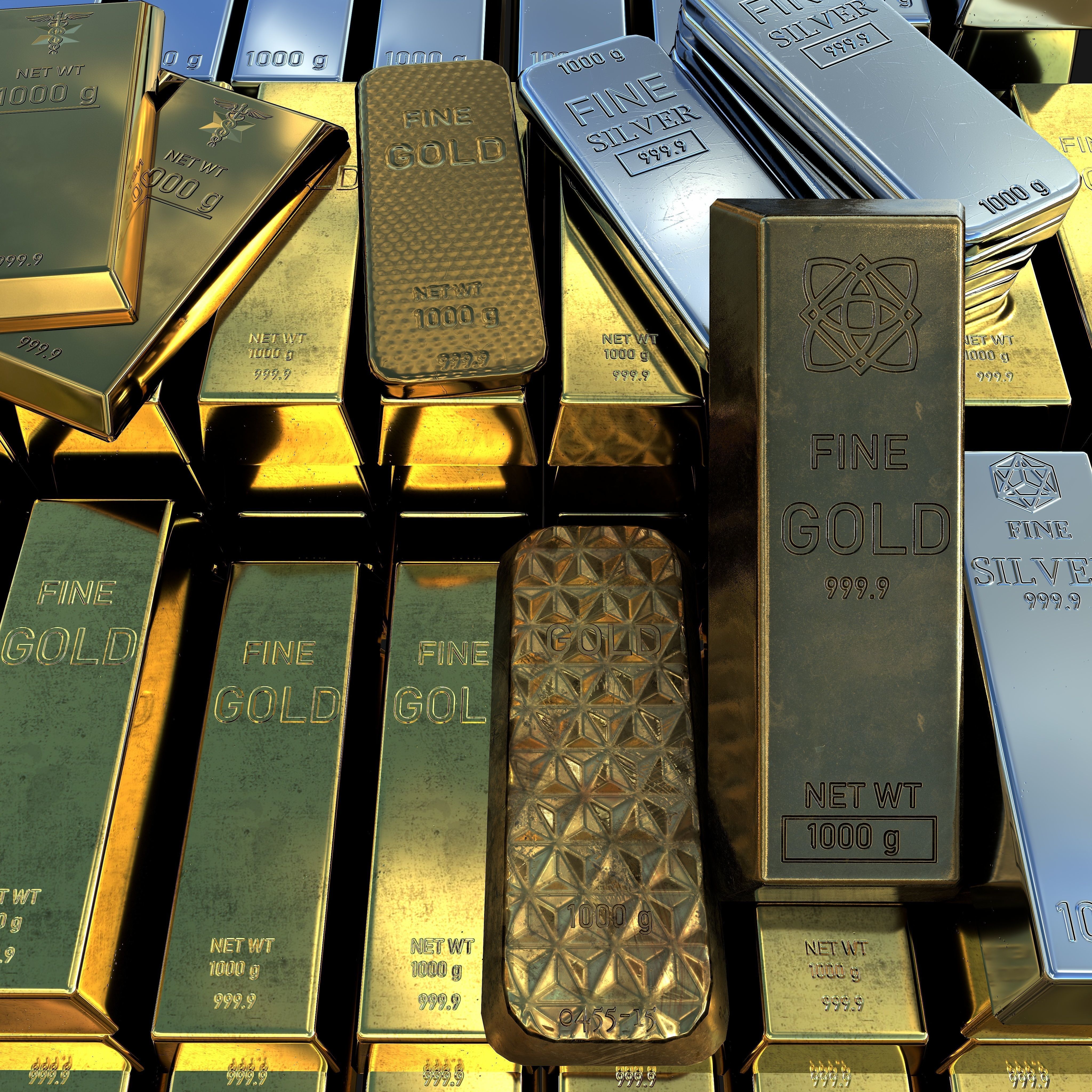 Silver and Gold bar Collection Low-poly 3D model_10