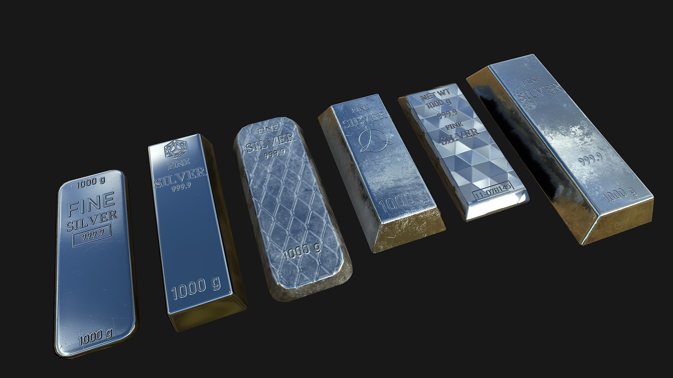 Silver and Gold bar Collection Low-poly 3D model_4