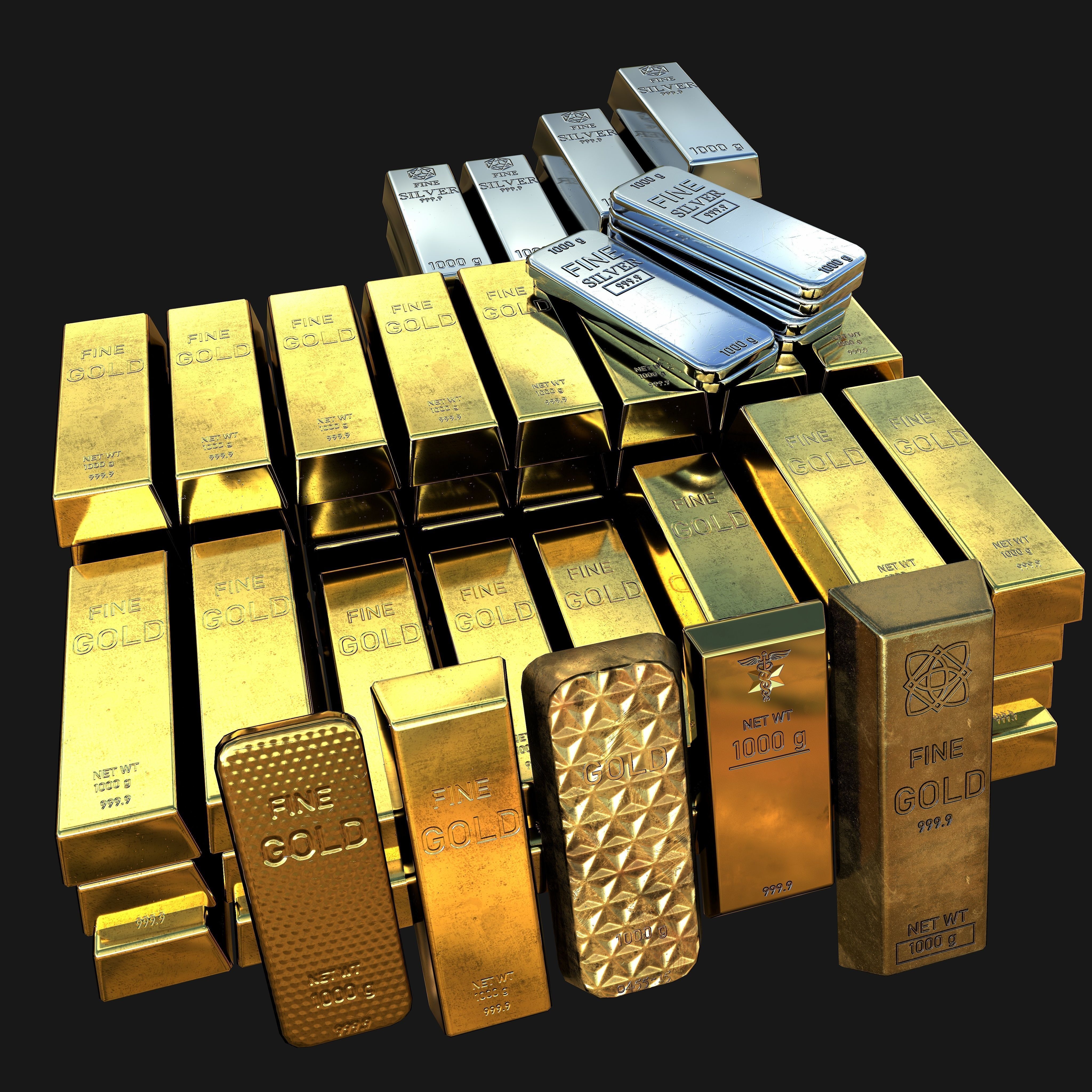 Silver and Gold bar Collection Low-poly 3D model_2