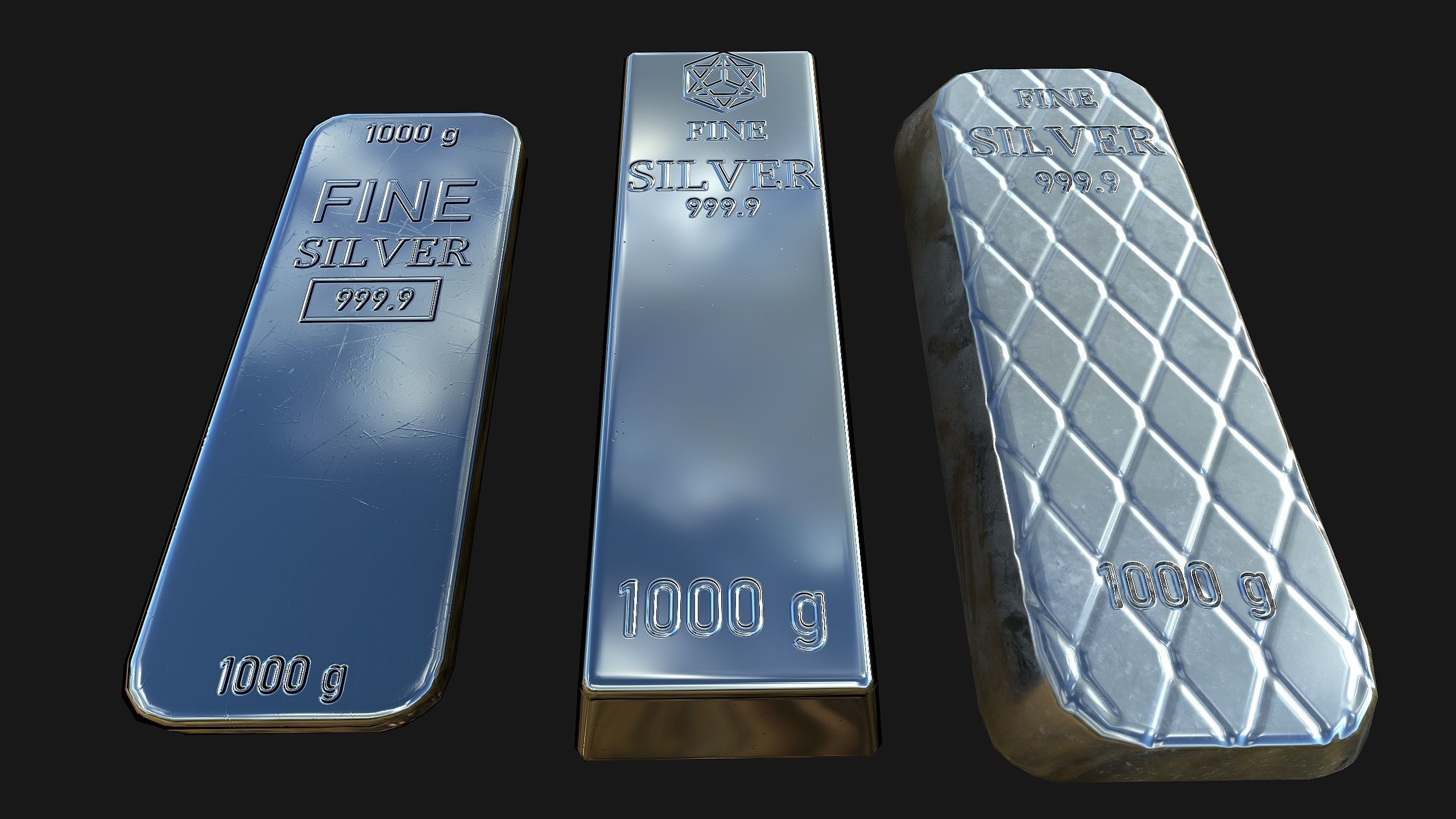 Silver and Gold bar Collection Low-poly 3D model_7