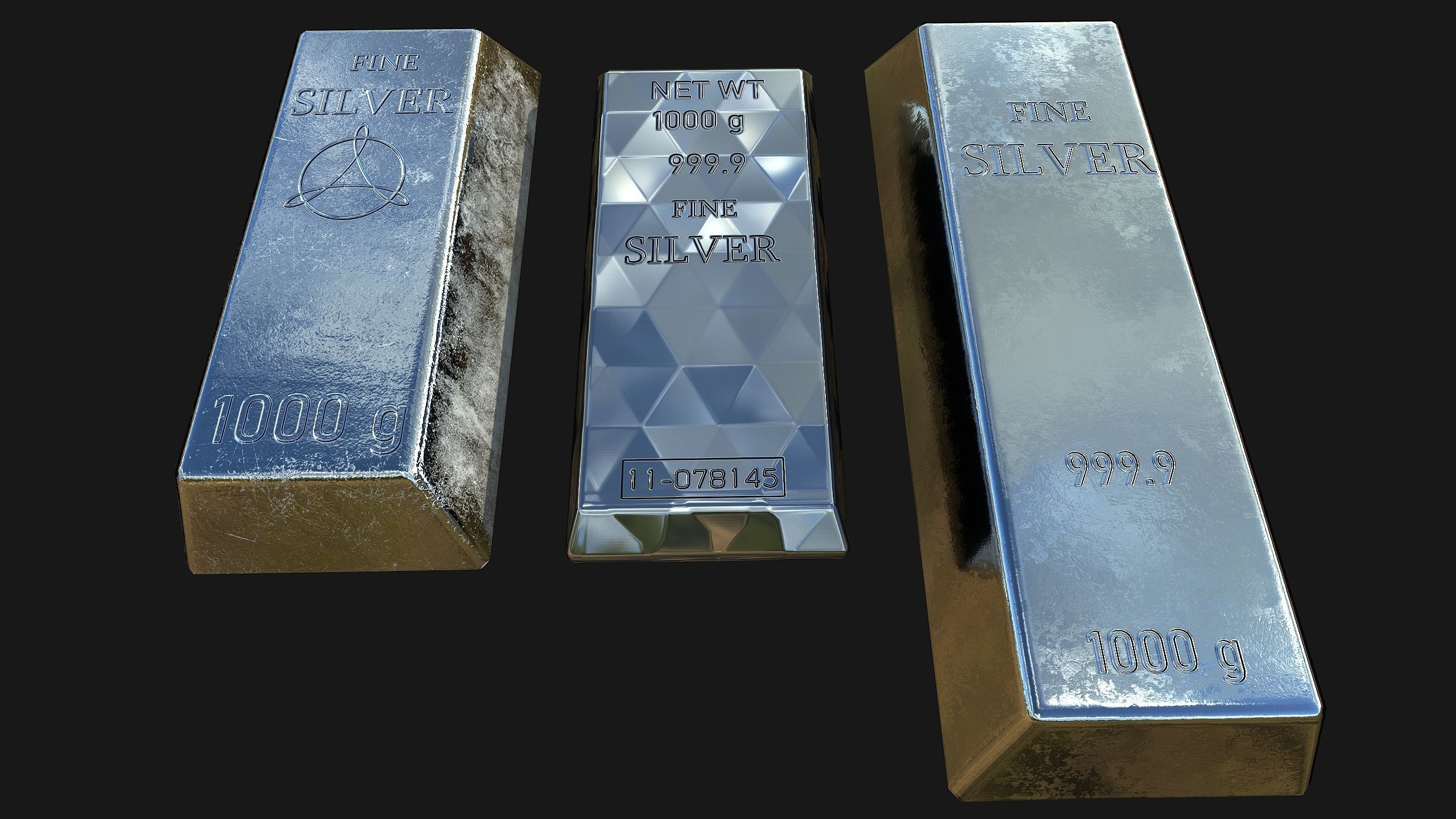 Silver and Gold bar Collection Low-poly 3D model_8