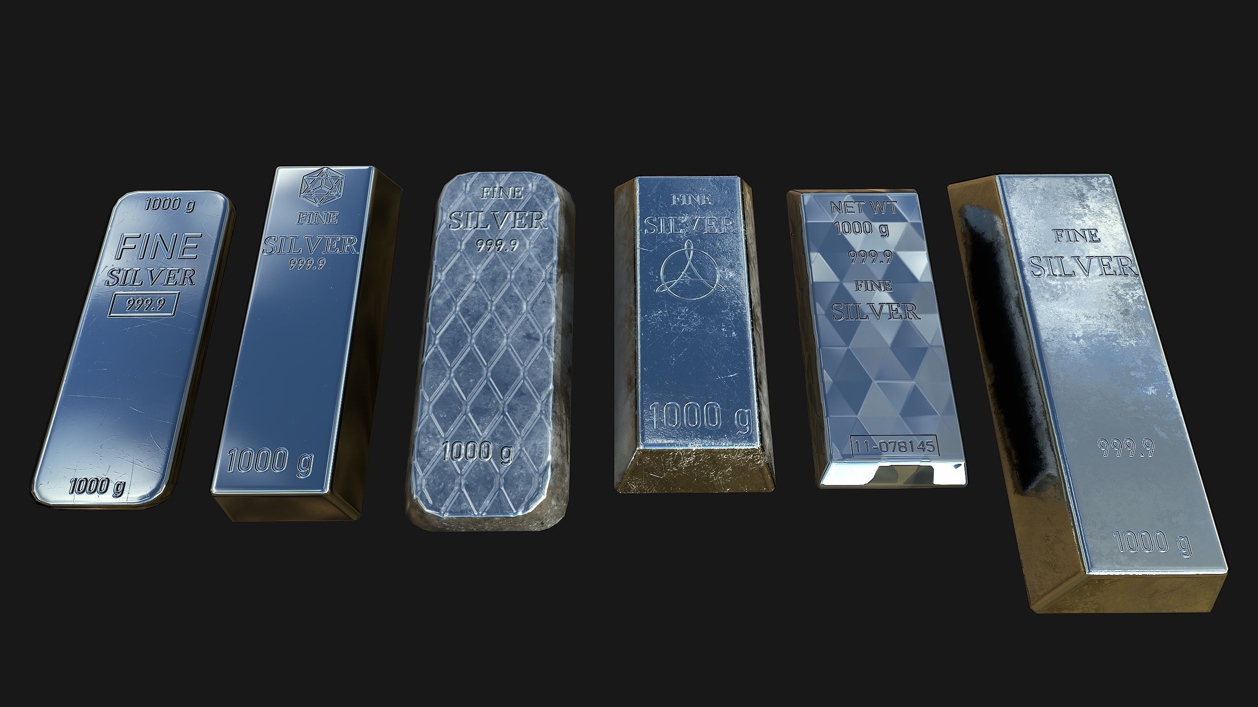 Silver and Gold bar Collection Low-poly 3D model_5