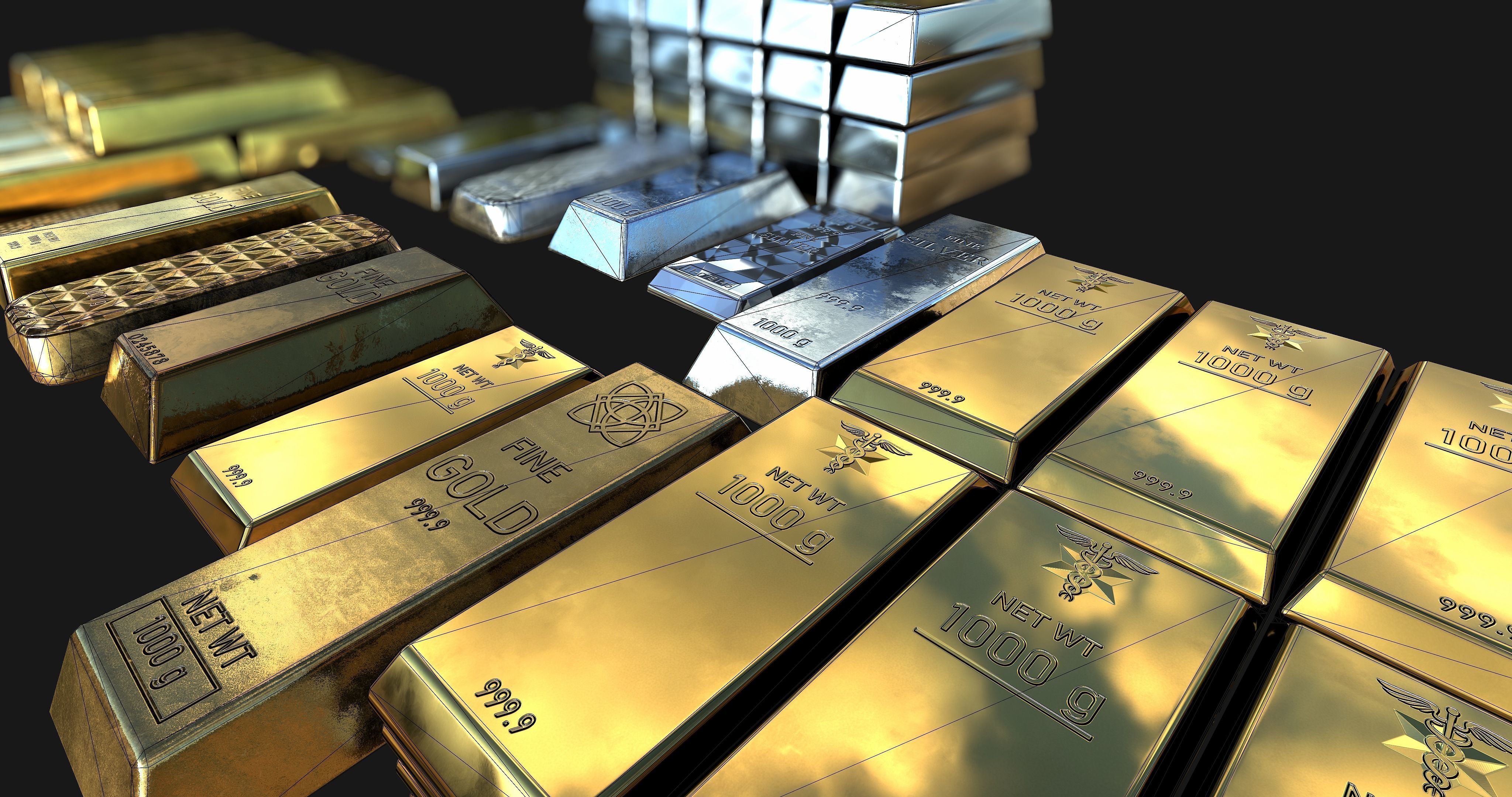 Silver and Gold bar Collection Low-poly 3D model_12