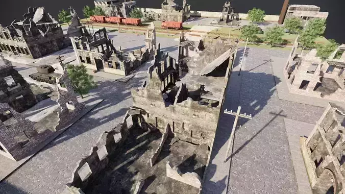 Ruined City WW2 1945 3D model