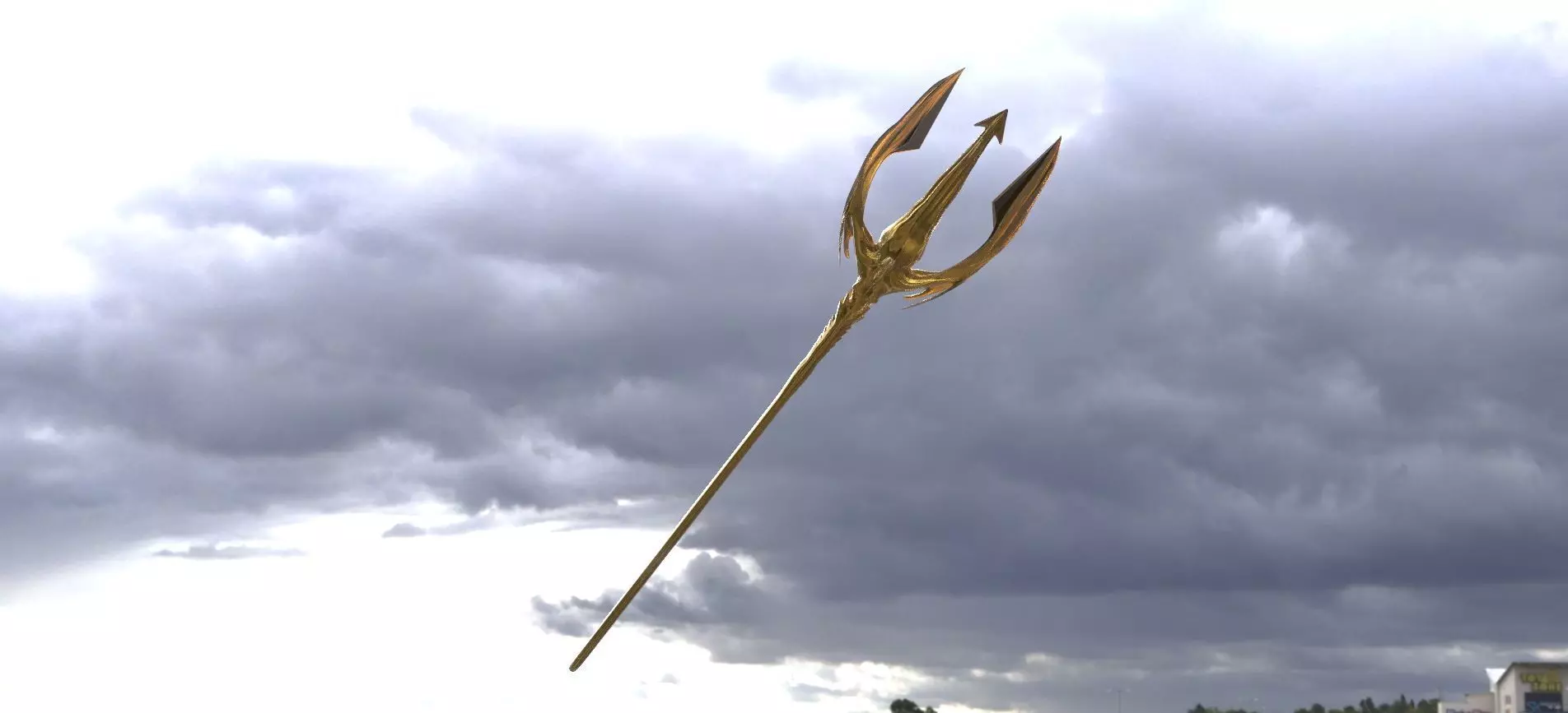 Trident golden flying in sky 3D model_0